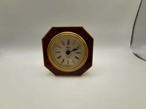 Gruen Quartz Octagonal Table Alarm Clock with Faux Burled Wood Finish